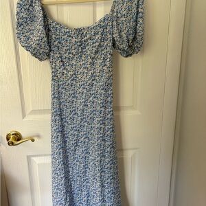 Floral Blue Puff Sleeve Dress